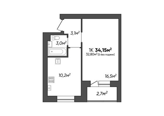 Продажа 1-комнатной квартиры 34,2 м², 3/3 этаж