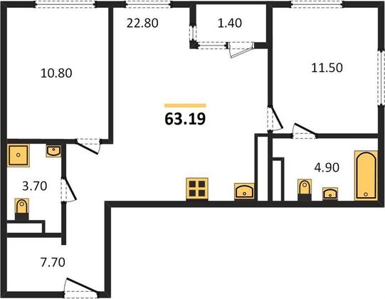 Продажа 2-комнатной квартиры 63,2 м², 5/23 этаж