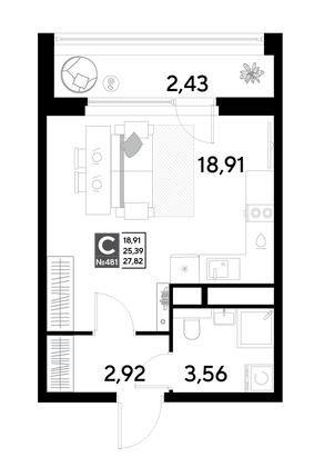 Продажа квартиры-студии 27,8 м², 15/25 этаж