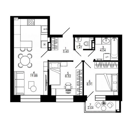 Продажа 2-комнатной квартиры 51 м², 6/15 этаж