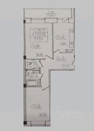 60 м², 2-комн. квартира, 7/10 этаж