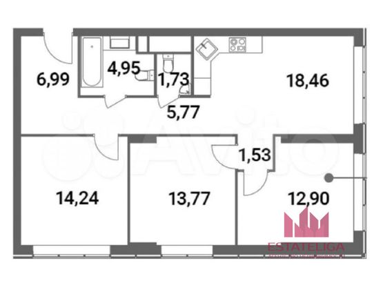 Продажа 3-комнатной квартиры 80,3 м², 22/51 этаж