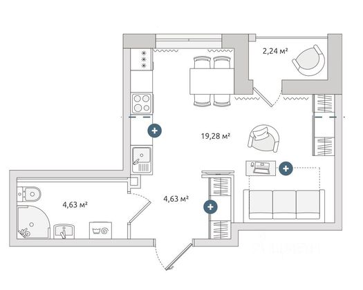 Продажа квартиры-студии 29,5 м², 6/17 этаж