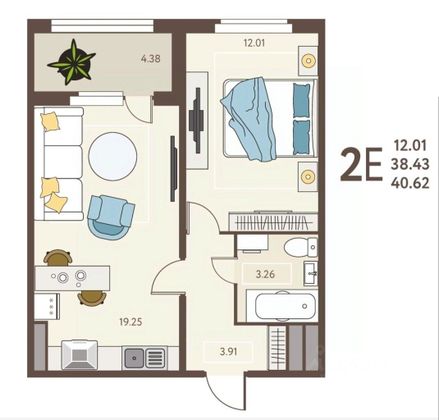 Продажа 2-комнатной квартиры 40,6 м², 4/18 этаж