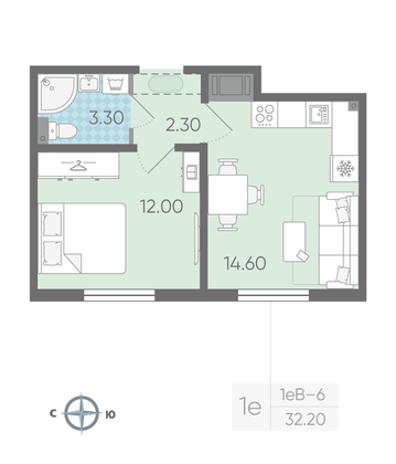 Продажа 1-комнатной квартиры 32,2 м², 2/16 этаж