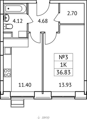 36,8 м², 1-комн. квартира, 2/17 этаж