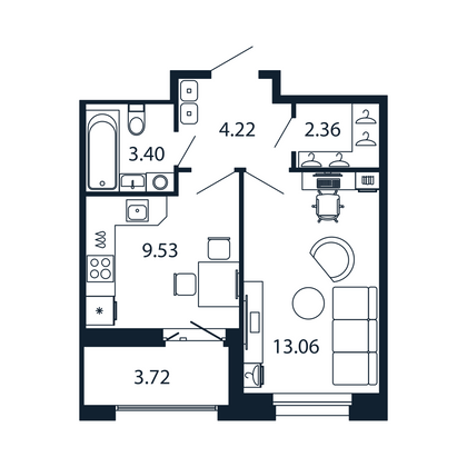 Продажа 1-комнатной квартиры 34,4 м², 10/12 этаж