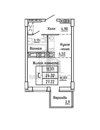 Продажа квартиры-студии 27,2 м², 20/21 этаж