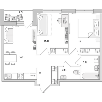 Продажа 2-комнатной квартиры 57,6 м², 9/22 этаж