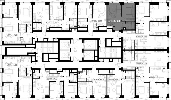 Продажа 1-комнатной квартиры 34,9 м², 28/48 этаж