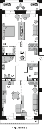 Продажа квартиры со свободной планировкой 97,3 м², 9/20 этаж