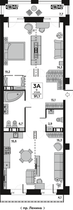 Продажа квартиры со свободной планировкой 97,7 м², 18/20 этаж