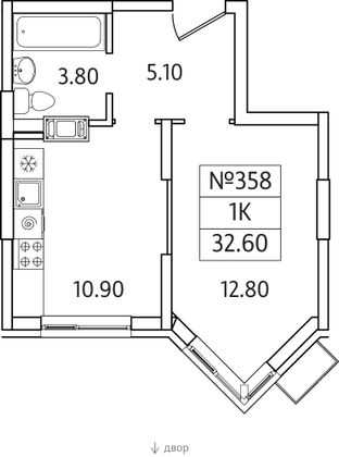 Продажа 1-комнатной квартиры 32,6 м², 11/25 этаж