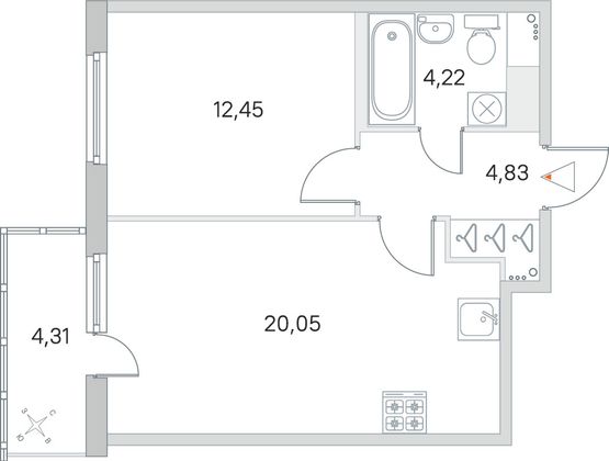 Продажа 1-комнатной квартиры 42,8 м², 3/8 этаж