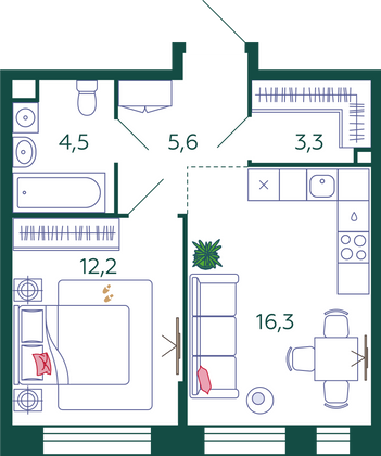 Продажа 1-комнатной квартиры 41,9 м², 2/17 этаж