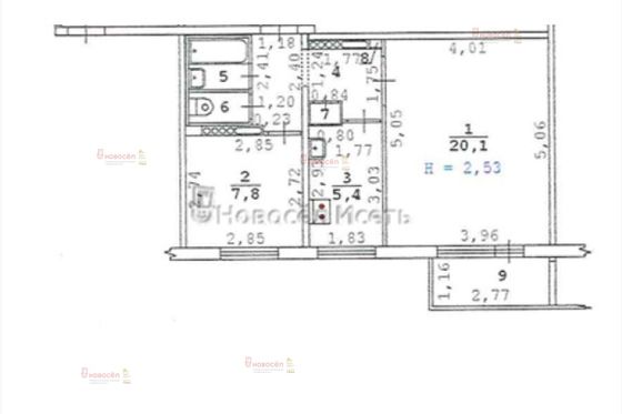 Продажа 2-комнатной квартиры 43 м², 6/9 этаж