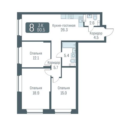 Продажа 4-комнатной квартиры 90,5 м², 2/24 этаж