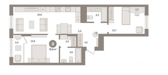 Продажа 2-комнатной квартиры 76,5 м², 3/9 этаж