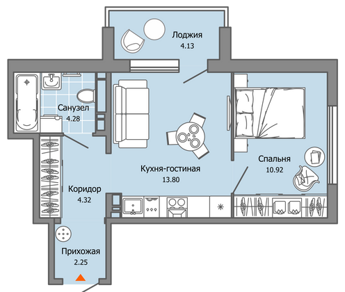 38 м², 2-комн. квартира, 4/7 этаж