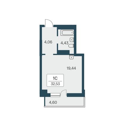 33,3 м², студия, 23/27 этаж