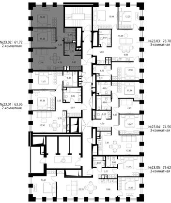 Продажа 2-комнатной квартиры 61,7 м², 23/27 этаж