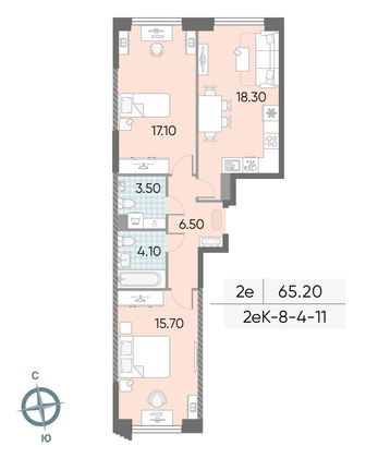 Продажа 2-комнатной квартиры 65,2 м², 10/58 этаж
