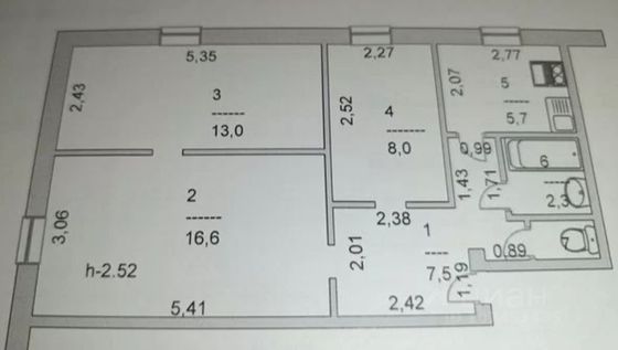 Продажа 3-комнатной квартиры 54 м², 1/2 этаж