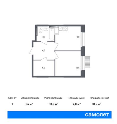 36 м², 1-комн. квартира, 5/17 этаж