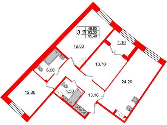 Продажа 3-комнатной квартиры 93,3 м², 3/8 этаж