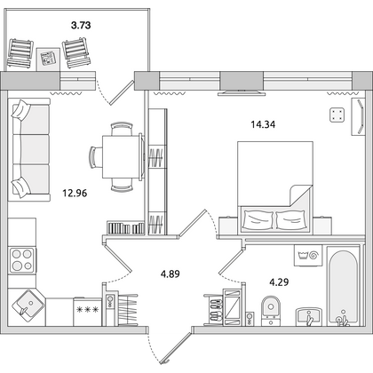 Продажа 1-комнатной квартиры 40,2 м², 6/14 этаж
