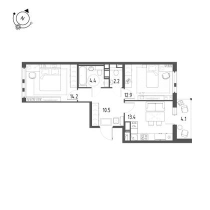 59,7 м², 2-комн. квартира, 11/12 этаж