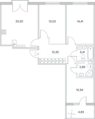 Продажа 3-комнатной квартиры 77,9 м², 3/4 этаж