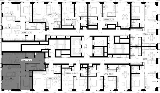 Продажа 3-комнатной квартиры 74,8 м², 39/48 этаж