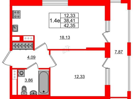 Продажа 1-комнатной квартиры 38,4 м², 14/23 этаж