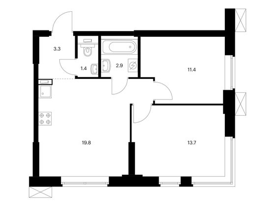 Продажа 2-комнатной квартиры 52,5 м², 24/28 этаж
