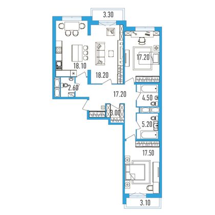 Продажа 3-комнатной квартиры 106,1 м², 3/24 этаж
