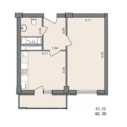 Продажа 1-комнатной квартиры 42,3 м², 2/13 этаж