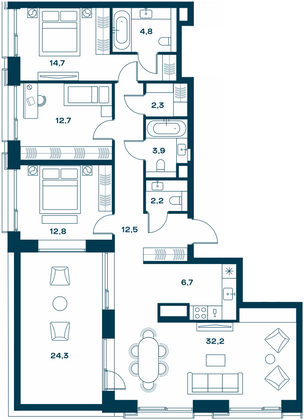 112,1 м², 3-комн. квартира, 20/25 этаж