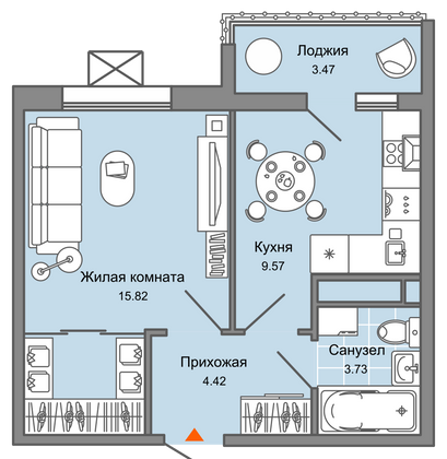 35 м², 1-комн. квартира, 6/7 этаж