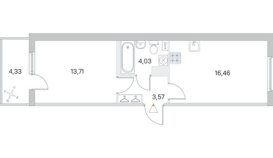 Продажа 1-комнатной квартиры 39,1 м², 2/4 этаж