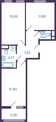 Продажа 2-комнатной квартиры 58,4 м², 1/8 этаж