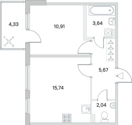 Продажа 1-комнатной квартиры 39,3 м², 2/4 этаж