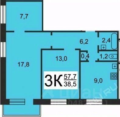 Продажа 3-комнатной квартиры 58 м², 5/9 этаж