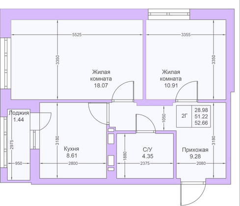 Продажа 2-комнатной квартиры 52,7 м², 19/25 этаж