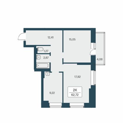 62,7 м², 2-комн. квартира, 23/27 этаж