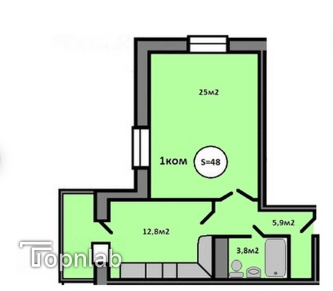 Продажа 1-комнатной квартиры 48,3 м², 20/24 этаж