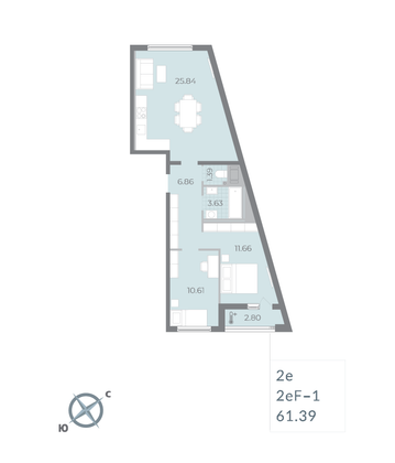 Продажа 2-комнатной квартиры 61,4 м², 10/17 этаж