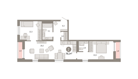 Продажа 2-комнатной квартиры 76,1 м², 13/17 этаж