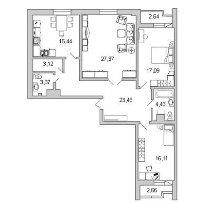 Продажа 3-комнатной квартиры 112,7 м², 10/23 этаж