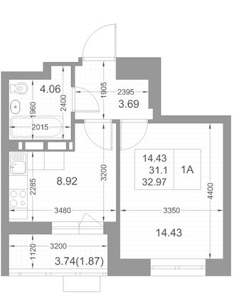 Продажа 1-комнатной квартиры 33 м², 5/17 этаж